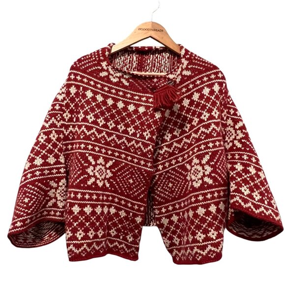 Cabi Nordic Fair Isle Shrug Cardigan, Red Ivory, L - Picture 1 of 11